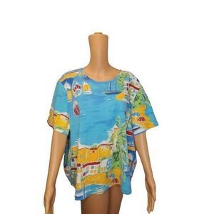 Vintage Coconut Bay Brand Blouse Shirt Nautical Sailing Sailboats Made in USA